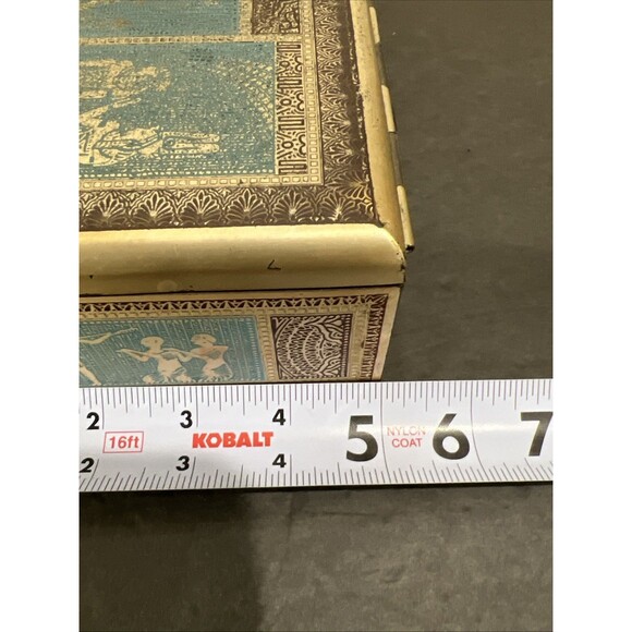 Vintage Metal Wood Lined Box Jewelry Trinket Keepsakes W Lid Egyptian 9.5”x5” - Picture 8 of 16